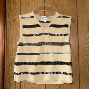 Vintage Beige and Black Patterned Sweater Vest